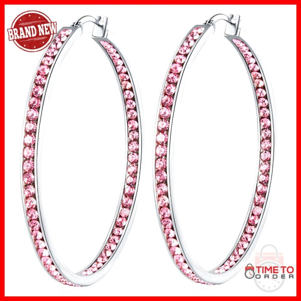 Large 50mm Hoop Earrings Stainless Steel Hypoallergenic Cubic Zircon Crystal
